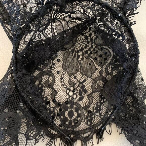 VS LACE BUNNY EARS Black Lace Crystal Costume Headband Halloween NEW main image 6